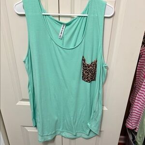 Lily Rose Mint Tank Top with Leopard Accent